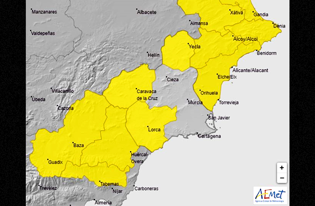 El Valle del Guadalentín, en aviso amarillo por tormentas para mañana